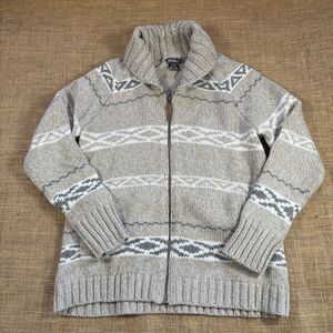 Eddie Bauer Woman's Heavy Wool Blend Full Zip Cardigan Tan Sweater Size Medium